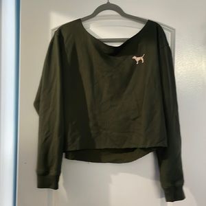 pink green off the shoulder long sleeve